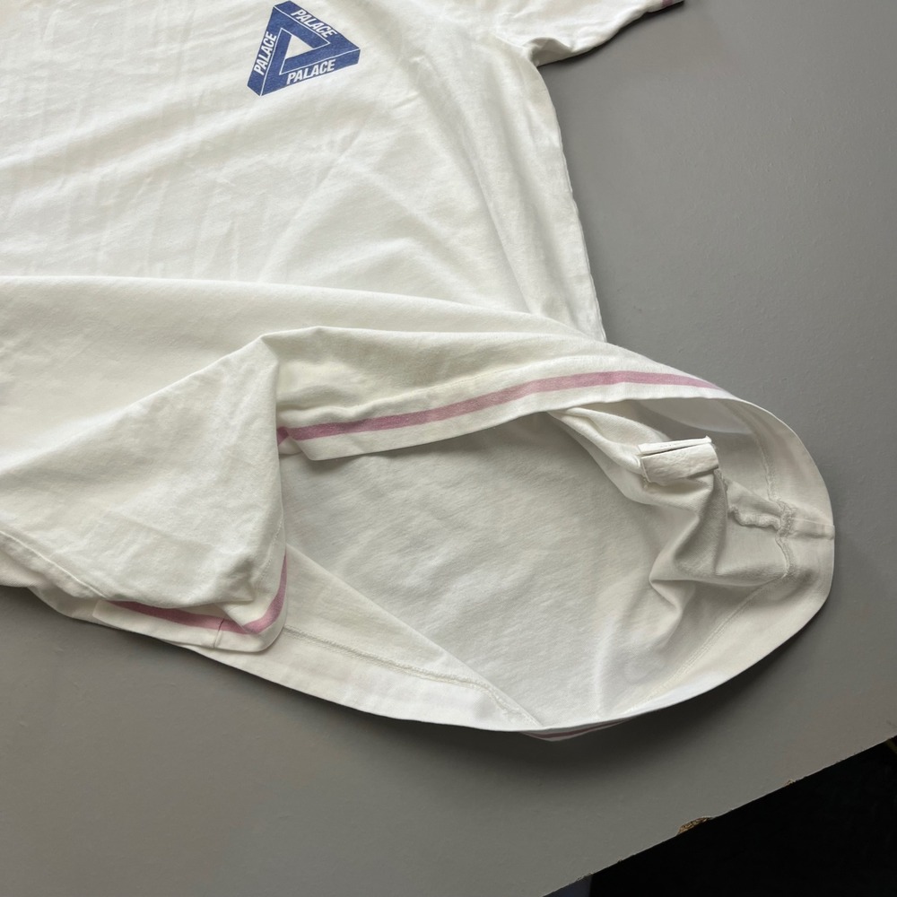 Palace T-Shirt Mens XL White Blue Tri-Ferg Logo Pink Striped Trim Streetwear - Picture 7 of 14